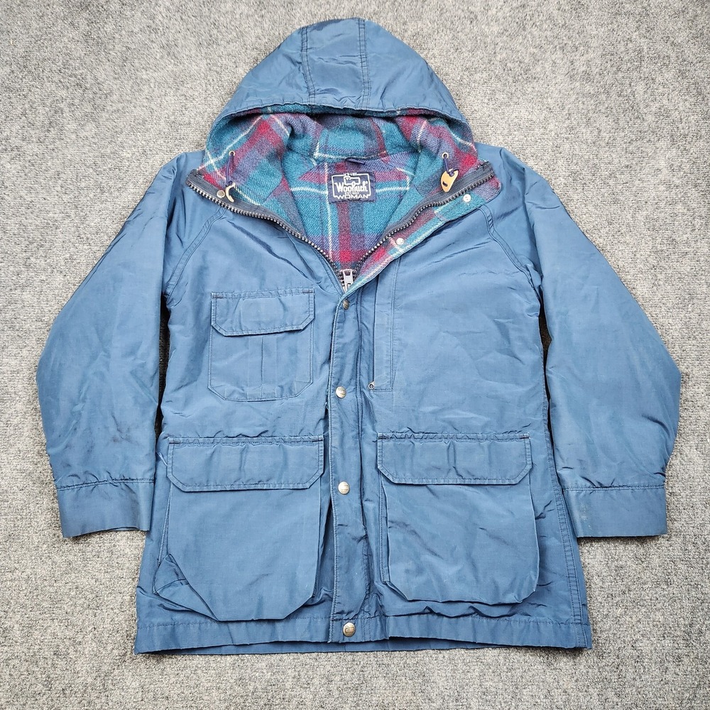 Vintage Woolrich Jacket Womens Medium Wool Plaid Lined Winter Parka Coat USA 80s